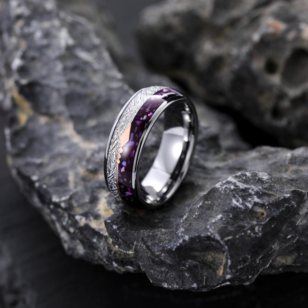 Purple Tungsten Ring on a Rock