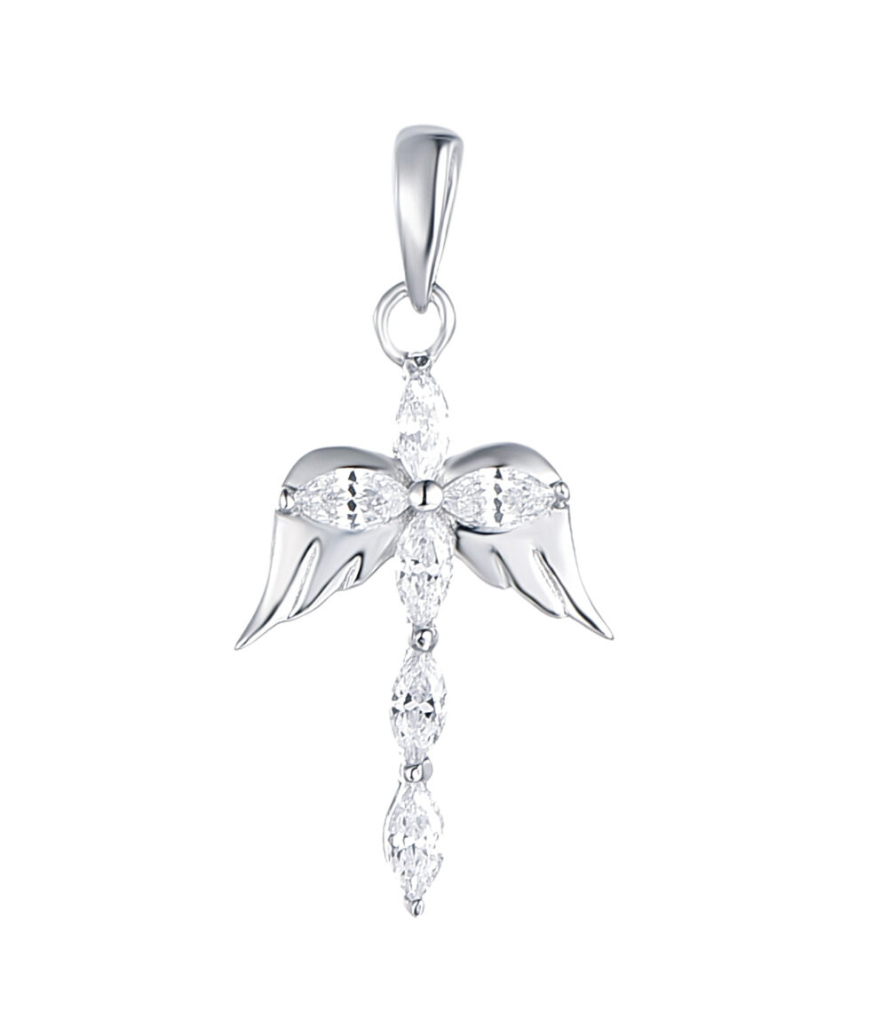 Sterling Silver Cross Angel Wing Pendant