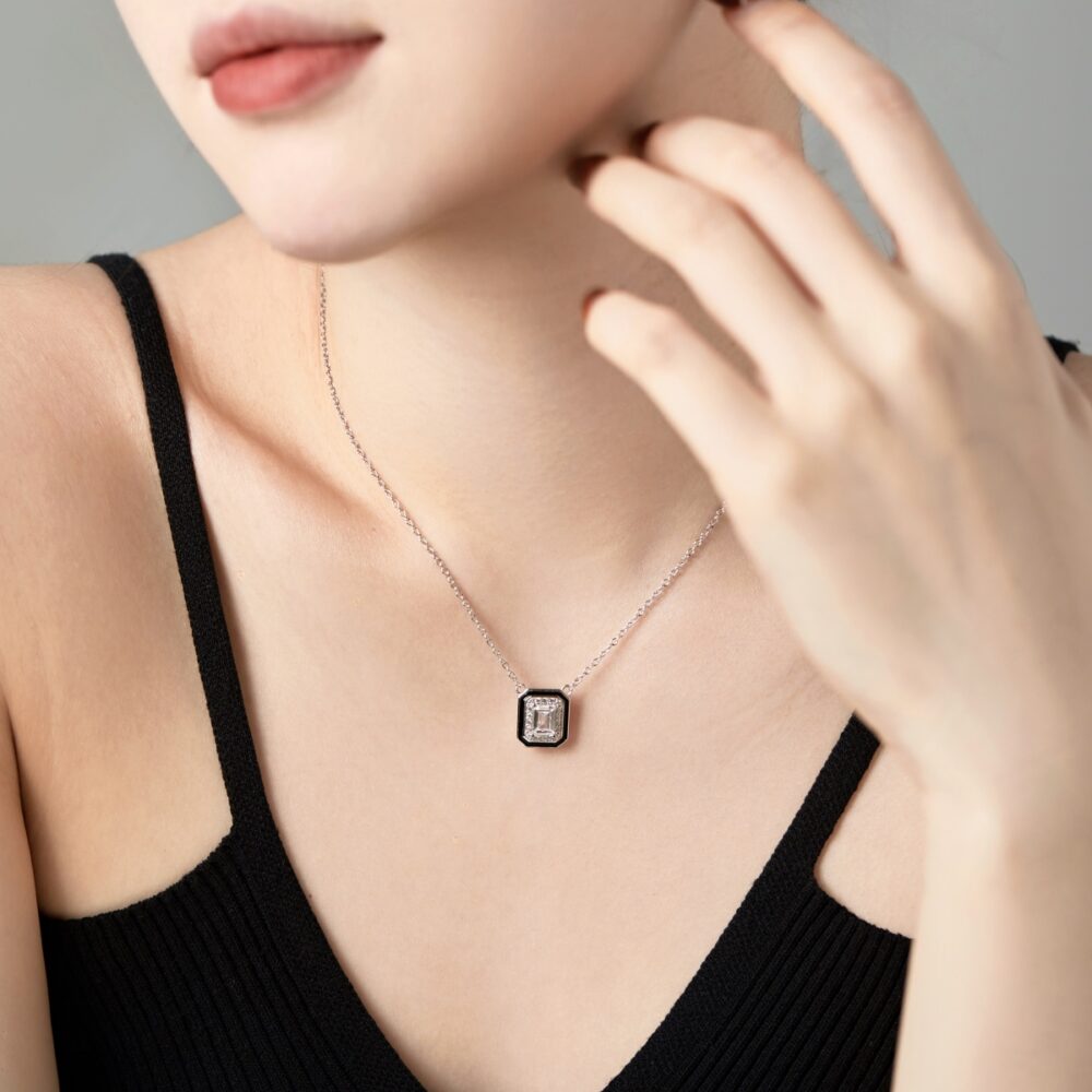 Lusso Nero Pendant – 925 Sterling Silver Emerald Cut Zirconia" - Image 2