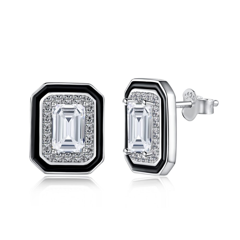 Lusso Nero Earrings – 925 Sterling Silver Emerald Cut Zirconia