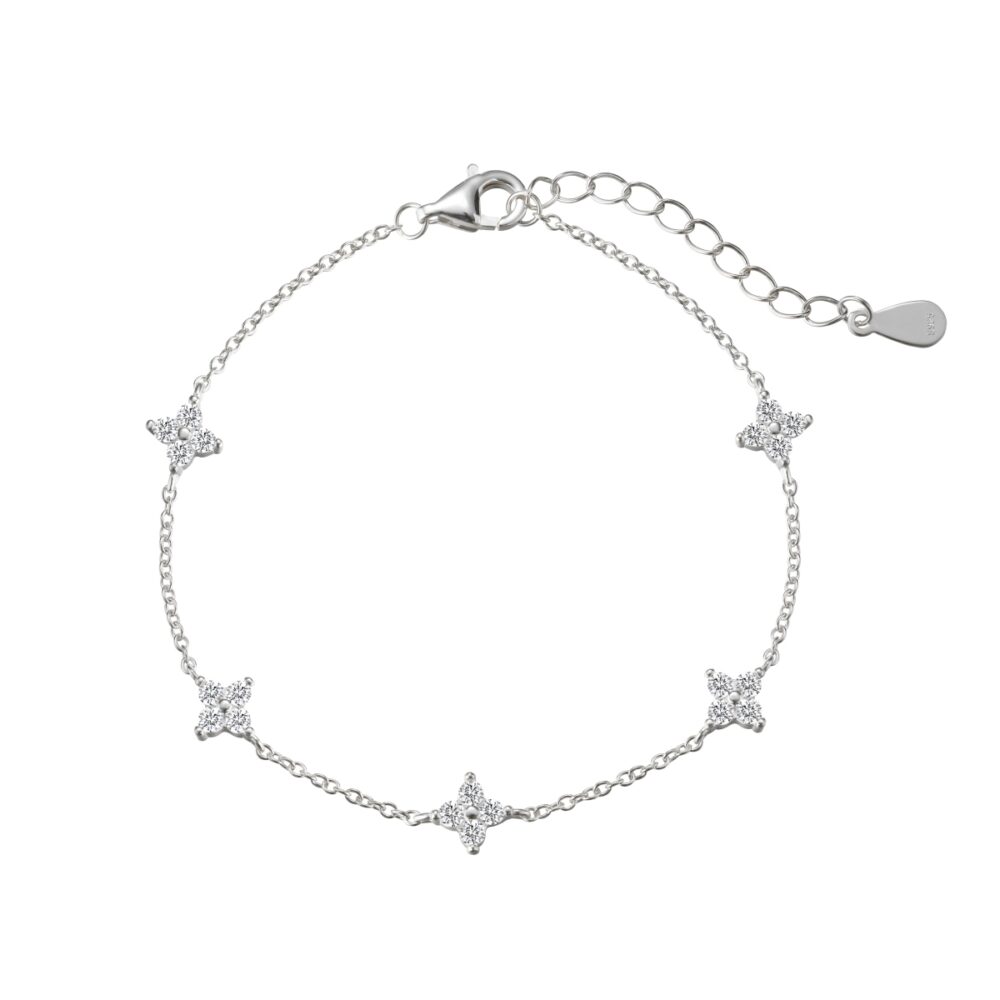 Clover Charm – S925 Silver Link Chain Four Leaf Clover Zircon Bracelet