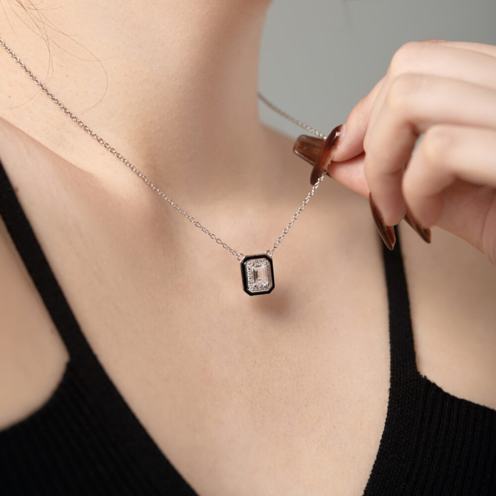 Lusso Nero Pendant – 925 Sterling Silver Emerald Cut Zirconia" - Image 3