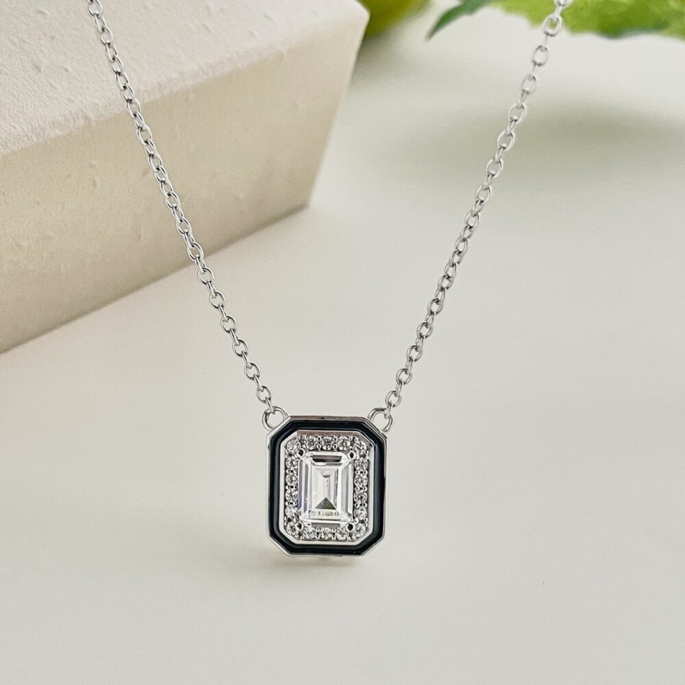 Lusso Nero Pendant – 925 Sterling Silver Emerald Cut Zirconia" - Image 4