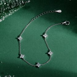 Clover Charm – S925 Silver Link Chain Four Leaf Clover Zircon Bracelet - Image 4