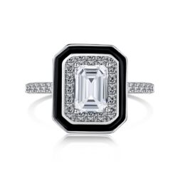 Lusso Nero - 925 Sterling Silver Emerald Cut Zirconia Ring