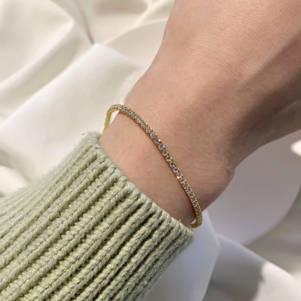 18K Gold-Plated 925 Sterling Silver Tennis Bracelet - Image 2