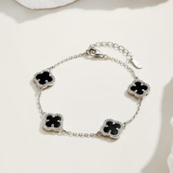 Silver Clover Essence: 925 Sterling Silver Luck Bracelet - Black - Image 4