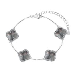 Silver Clover Essence: 925 Sterling Silver Luck Bracelet - Gray