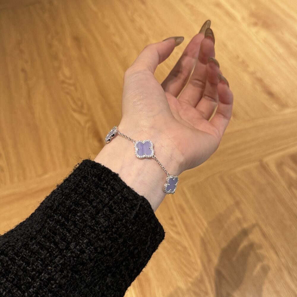 Silver Clover Essence: 925 Sterling Silver Luck Bracelet - Lavender - Image 3