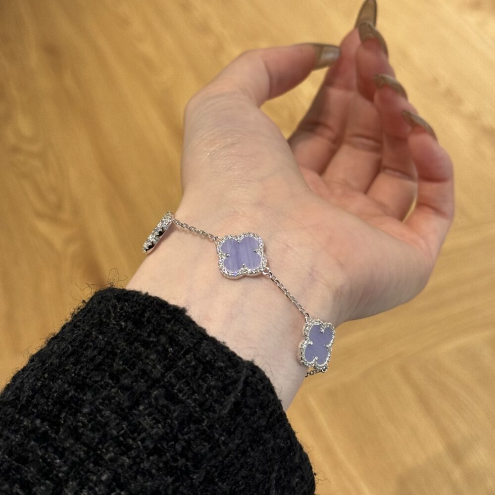 Silver Clover Essence: 925 Sterling Silver Luck Bracelet - Lavender - Image 4