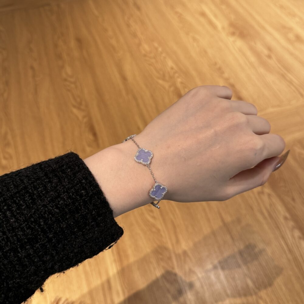 Silver Clover Essence: 925 Sterling Silver Luck Bracelet - Lavender - Image 5