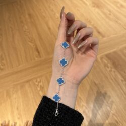 Silver Clover Essence: 925 Sterling Silver Luck Bracelet - Blue - Image 2