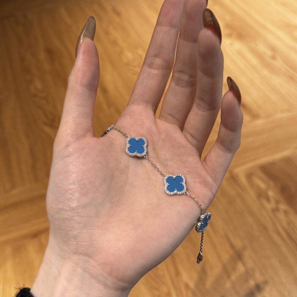 Silver Clover Essence: 925 Sterling Silver Luck Bracelet - Blue - Image 3