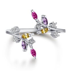 Autumn Whisper 925 Sterling Silver Leaf Ring – Colorful Enamel Design, Adjustable Band