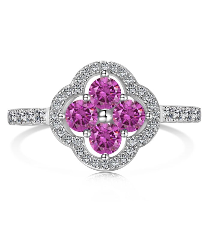 Blush Fleur – 925 Sterling Silver Ring with Pink Floral Centerpiece