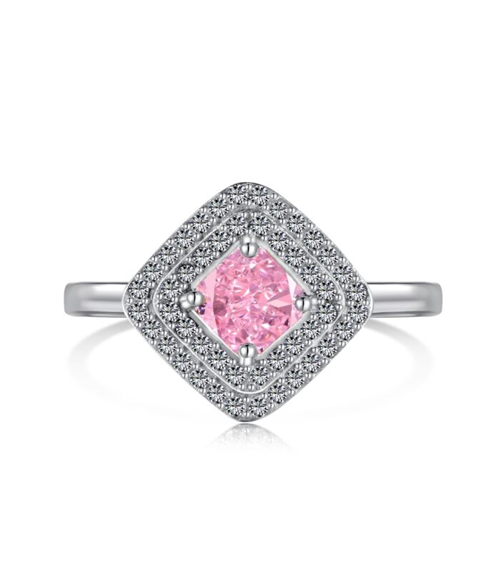 Rosé Dusk – 925 Sterling Silver Ring with Pink Cushion-Cut Stone