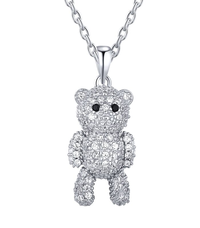 Sterling Silver "Sparkle Bear" Pendant Necklace
