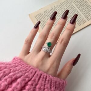 Emerald Essence – 925 Sterling Silver Unique Ring - Alternate View