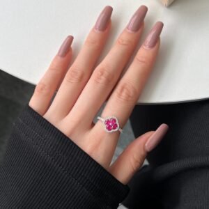 Blush Fleur – 925 Sterling Silver Ring with Pink Floral Centerpiece - Alternate View