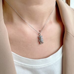 Sterling Silver "Sparkle Bear" Pendant Necklace - View 3