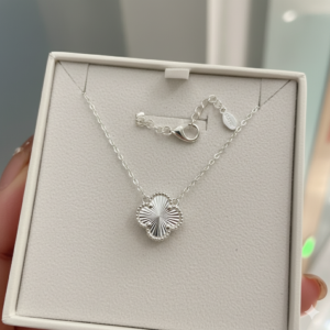 Dainty Sterling Silver Lucky Clover Pendant Necklace - Textured Finish ?✨ - Alternate View