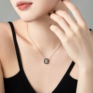 Lusso Nero Pendant – 925 Sterling Silver Emerald Cut Zirconia" - Alternate View