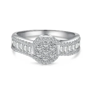 S925 silver rhodium-plated waterproof fine ring with sparkling Moissanite 5A