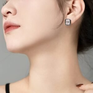 Lusso Nero Earrings – 925 Sterling Silver Emerald Cut Zirconia - Alternate View