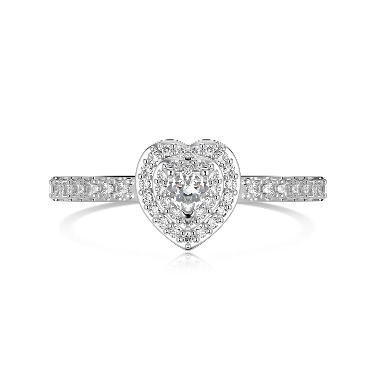 925 Sterling Silver Rhodium-Plated Heart-Shaped Eternity Band Ring for Women