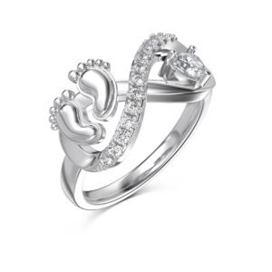 Best Mother's Gift - Footprint Heart Shaped and Eternity Band Infinity Ring - Alternate View
