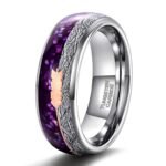 Unisex Rose Gold Arrow Tungsten Ring with Purple Agate Meteorite Inlay