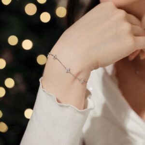 Clover Charm – S925 Silver Link Chain Four Leaf Clover Zircon Bracelet - Alternate View