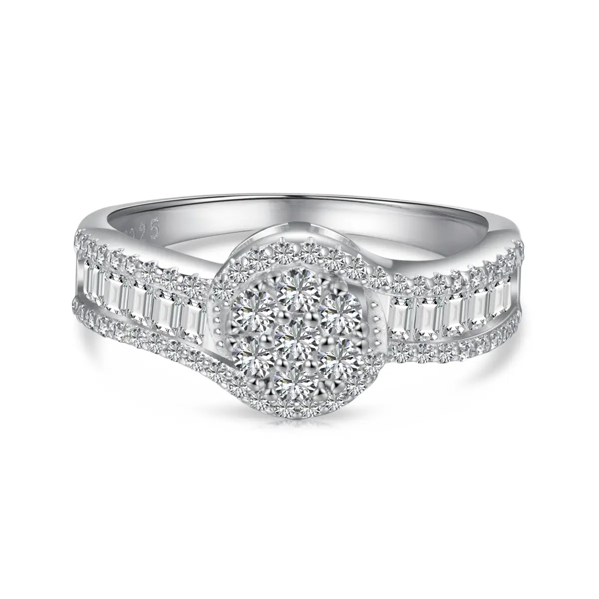 S925 silver rhodium-plated waterproof fine ring with sparkling Moissanite 5A