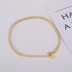 925 Sterling Silver Gold-Plated Tennis Bracelet – Classic Round-Cut CZ, Adjustable Elegant Chain for Women - Alternate View