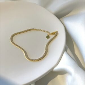 925 Sterling Silver Gold-Plated Tennis Bracelet – Classic Round-Cut CZ, Adjustable Elegant Chain for Women - View 3