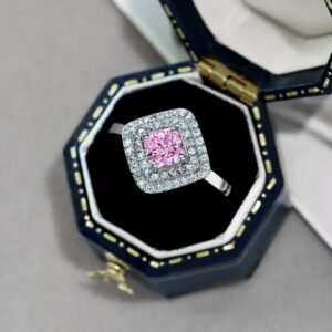 Rosé Dusk – 925 Sterling Silver Ring with Pink Cushion-Cut Stone - View 3
