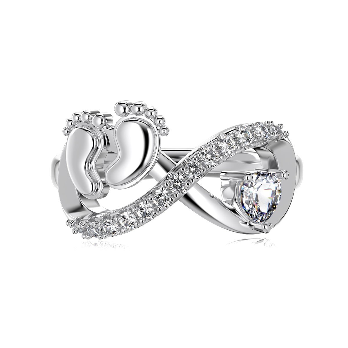 Best Mother's Gift - Footprint Heart Shaped and Eternity Band Infinity Ring