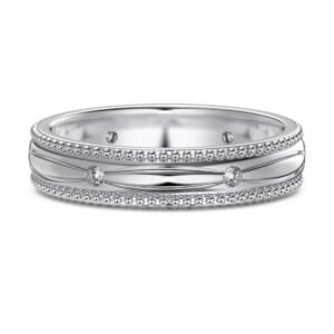 Crownline Grace – 925 Sterling Silver Band with CZ Accents and Beaded Detailing - Alternate View