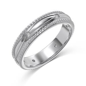 Crownline Grace – 925 Sterling Silver Band with CZ Accents and Beaded Detailing