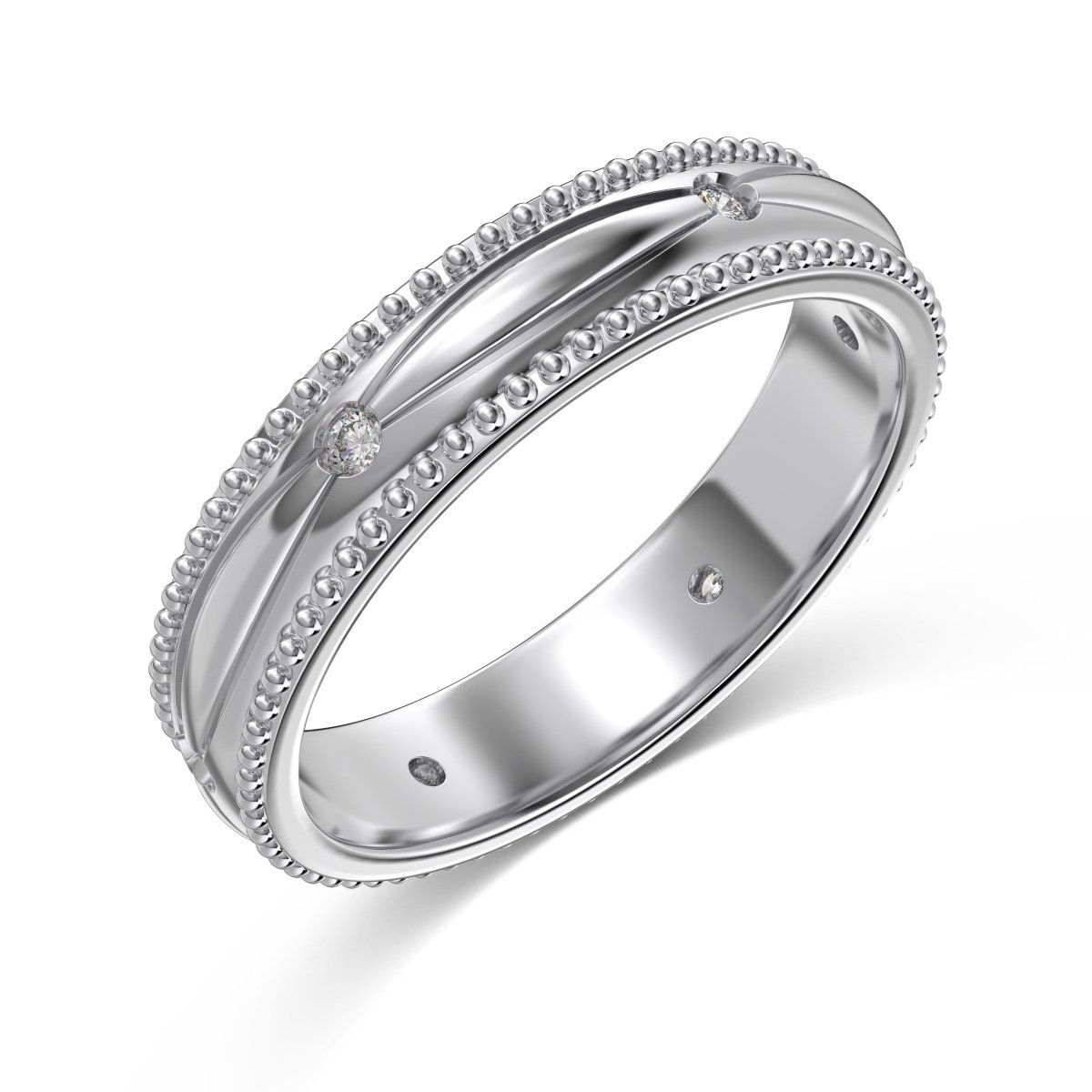 Crownline Grace – 925 Sterling Silver Band with CZ Accents and Beaded Detailing