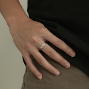 Crownline Grace – 925 Sterling Silver Band with CZ Accents and Beaded Detailing - View 3
