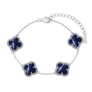 Silver Clover Essence: 925 Sterling Silver Luck Bracelet - Dark
