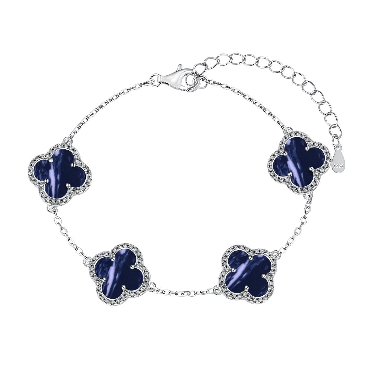 Silver Clover Essence: 925 Sterling Silver Luck Bracelet - Dark