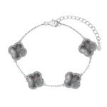 Silver Clover Essence: 925 Sterling Silver Luck Bracelet - Gray