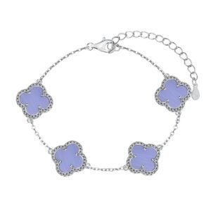Silver Clover Essence: 925 Sterling Silver Luck Bracelet - Lavender