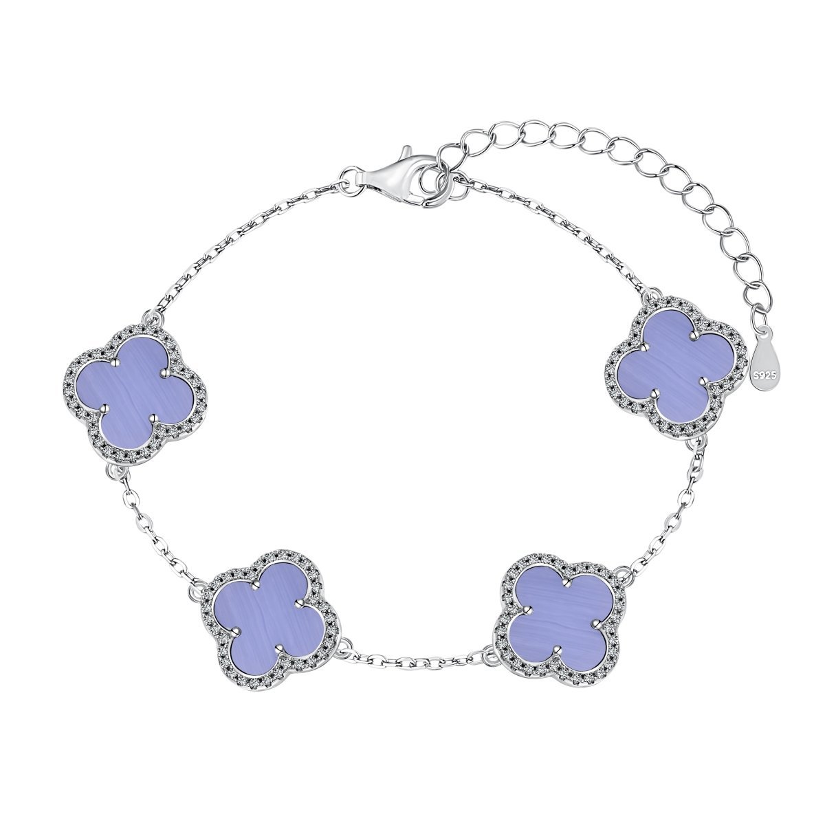 Silver Clover Essence: 925 Sterling Silver Luck Bracelet - Lavender