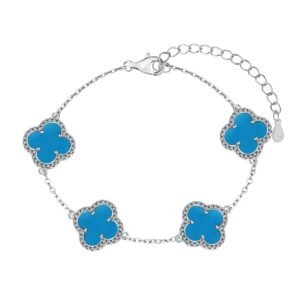 Silver Clover Essence: 925 Sterling Silver Luck Bracelet - Blue