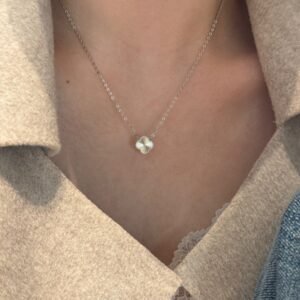 Dainty Sterling Silver Lucky Clover Pendant Necklace - Textured Finish ?✨ - View 3