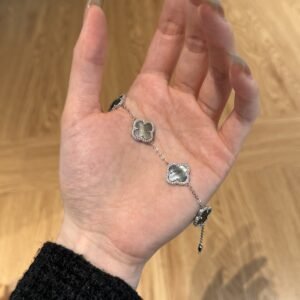 Silver Clover Essence: 925 Sterling Silver Luck Bracelet - Gray - Alternate View
