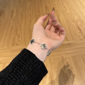 Silver Clover Essence: 925 Sterling Silver Luck Bracelet - Gray - View 3